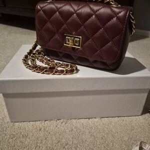 Quilted Burgundy Chain Shoulder Bag- Genuine Leather